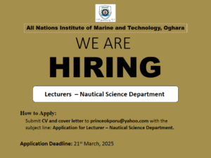 We’re Hiring: Lecturer – Nautical Science Department